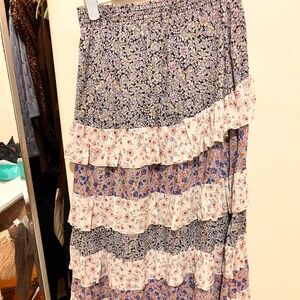 Maje Jilota Ruffled Floral Print Midi Skirt